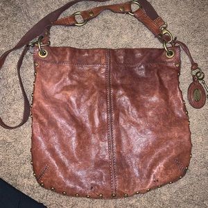 brown leather fossil bag